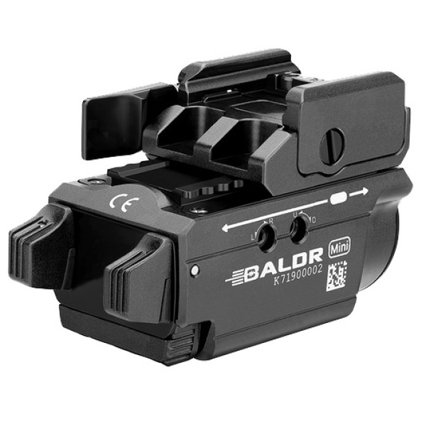 Olight Baldr Mini Black Flashlight with Laser Designator. Green Laser Designator.