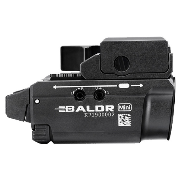 Olight Baldr Mini Black Flashlight with Laser Designator. Green Laser Designator.