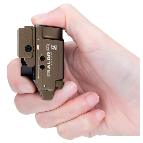 Ліхтар із ЛЦУ Olight Baldr Mini Desert Tan. Зелений ЛЦУ