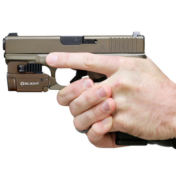 Ліхтар із ЛЦУ Olight Baldr Mini Desert Tan. Зелений ЛЦУ