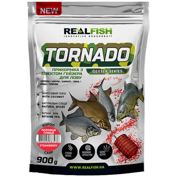 Прикормка Real Fish Прикормка Торнадо Карп (Клубника-Земляника) 0.900 kg