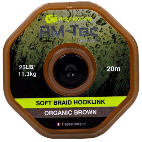 RidgeMonkey RM-Tec Soft Braid Hooklink Organic Brown 25lb 20m