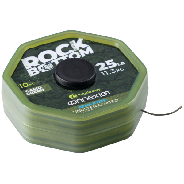 Поводковый материал RidgeMonkey Connexion Rock Bottom Tungsten Semi Stiff Coated Hooklink Camo Green 10m 25lb