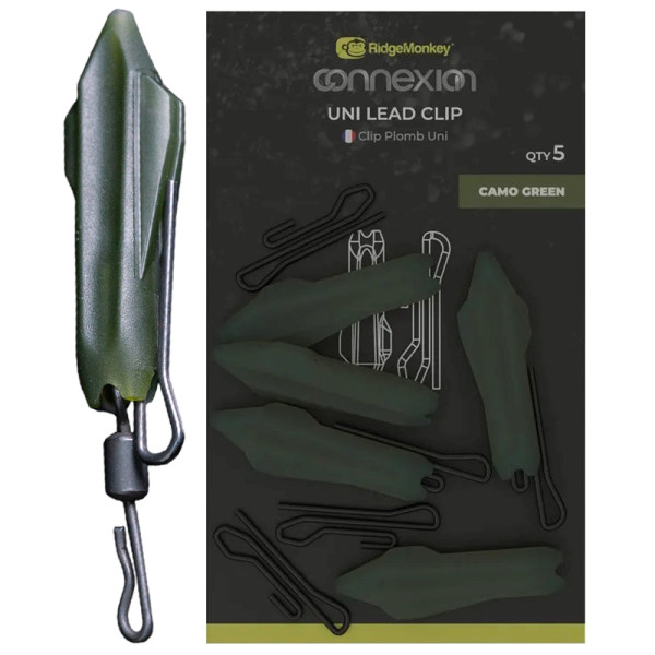 Безопасная клипса RidgeMonkey Connexion Uni Lead Clip (5 шт/уп) ц:camo green