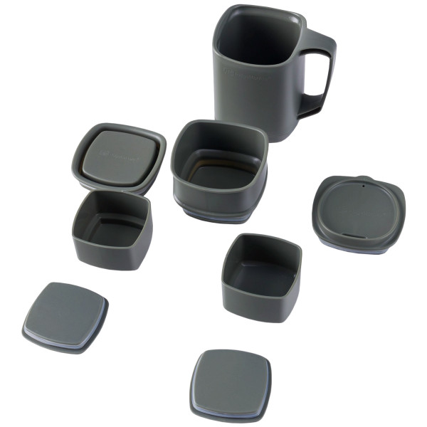 RidgeMonkey ThermoMug DLX Brew Set Gray with a set of containers