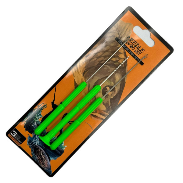 Carp fishing kit: needle, drill, hook, green handle in a blister pack. Needle Combo Set GZ-01
