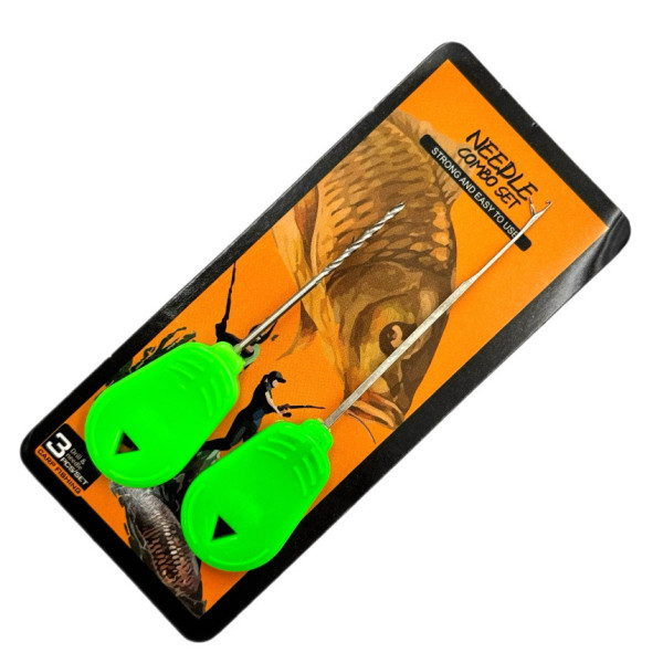 Carp fishing kit: needle, drill, green flat handle in a blister pack. Needle Combo Set GZ-12