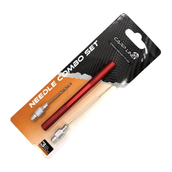 Набір короповий Carp Line: голка, свердло + МЕТАЛЕВІ РУЧКИ Needle Combo Set 'HW-062' RED