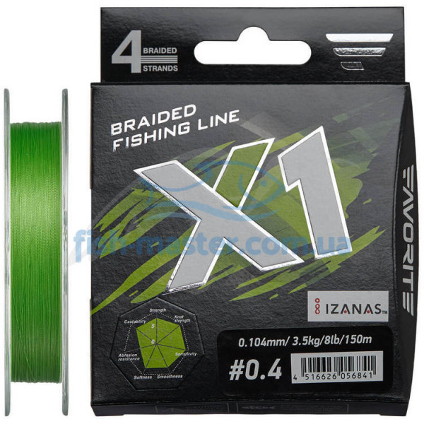 Шнур Favorite X1 4x 150m (l.green) #0.4/0.104mm 8lb/3.5kg